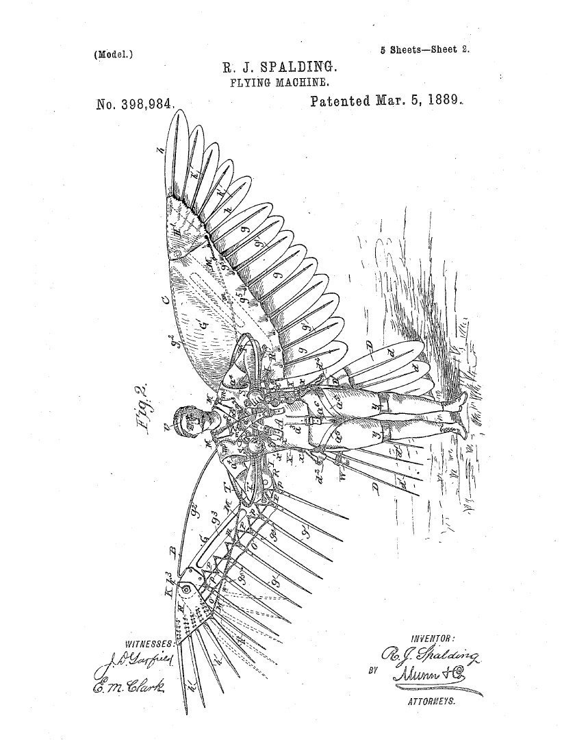 Reuben Jasper Spalding Flying Machine 1888 US Patent 398984 1889